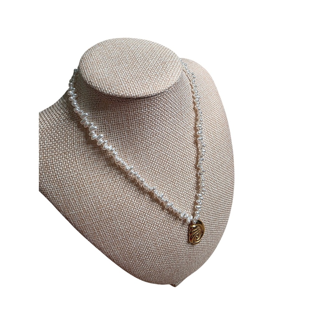 Slide Jewels Faux Pearl Necklace 15" Graduated Gold Tone Pendant Choker - Picture 2 of 4